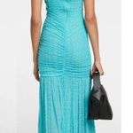 Ganni NWT Sleeveless Halter Ruched Mermaid Maxi Dress Blue Curacao Womens 34/2-4 Photo 1