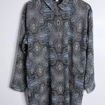 J.Jill Paisley Print Sheer Chiffon Button Front Tunic Blue Large Petite Photo 0