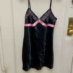 Night Gown Nighty Slip Chamise Teddy Black & Pink Embroidered Vintage Size L Photo 9