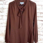 Classiques Entier  Silk Blend Tie Neck Blouse in Whiskey Size Medium NEW Photo 0