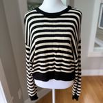 PINK - Victoria's Secret PINK Victoria’s Secret Black Ivory Striped Cropped Crewneck Sweater Sz Medium Photo 10