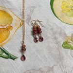 Garnet Jewelry Set, Strawberry Quartz Necklace, Nature Wood Bead Casual Set Red Photo 4