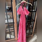 Amazon  pleated maxi dress halter satin coral bright neon open back strappy Photo 2