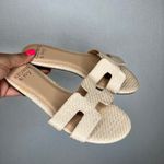 Crown & Ivy Raffia Slide Sandals - Women's 6.5 Tan Woven Slip-On Flats Photo 1