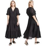 Rhode Black Gina Tiered Wrap Midi Dress 100% Cotton Short Sleeve, Resort Wear, S Photo 8