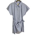 Anthropologie NEW Maeve Wrap Mini Shirt Dress Medium Blue Stripe Photo 5