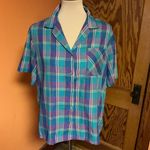Vtg 70s Colorful Plaid Button Down Shirt Size L Photo 2