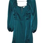 Entro  Womens Mini Dress Size M Teal Long Sleeve Square Neck Ruched Party elegant Photo 0
