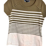 Karen Scott Sport Small Cotton Casual Sporty Olive & White Striped T-Shirt Photo 0