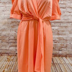 Entro  Women's Peach Crazy Rich Satin Puff Sleeve Wrap Midi Dress Size L Photo 0