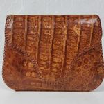 Vintage Womens Genuine Alligator Skin Leather Clutch Purse Cognac Brown Handmade Photo 2