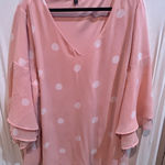 Lane Bryant ‎ Plus Size Top 22/24 Pink White Polka Dot V Neck Bell Long Sleeve Photo 0