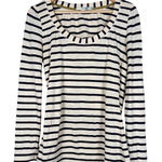 Boden Striped Long Sleeve Scoop Neck Casual Top Cream Navy Blue Women's Size 4 Black Photo 0