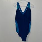 LAND'S END One Piece Sporty Swimsuit Blue w Stripes Women’s 16 P Petite Size 16P Photo 2