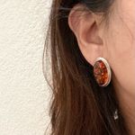 Sterling Silver Vintage  Handcrafted Cabochon Oval Baltic Amber Earrings 7.4g Photo 1