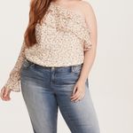 Torrid one shoulder ruffle floral blouse peasant ruffles metallic size 1/1X Photo 1
