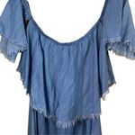 Elan  Off -Shoulder Blue Ruffle -Layer Raw Edge Off-Shoulder Mini Dress Photo 4