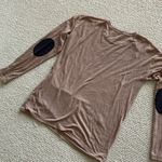 ZARA Brown Long Sleeve Blouse Crewneck Patch Elbows Size Small Soft Stretch EUC Photo 7