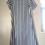 Emery Rose Grey And White Vertical Stripe Short Sleeve Maxi Dress Sz XL Black Photo 0