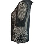 Haute Monde Blouse Womens M Sheer Floral Embossed Sleeve Fray Hem Black Whimsey Photo 9