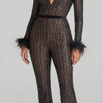 Nadine Merabi Rachel Black Lace Feather Trim Plunge V Photo 0