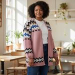JustFashionNow Pink Patterned Chunky Knit Cardigan Sweater Wool XXL Photo 1