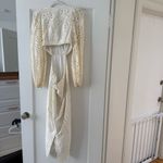 EXPRESS  Eyelet Cutout Long Sleeve Bow Tie Cream Lace Midi Dress Size XSmall NWT Photo 7