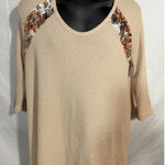 Cream floral waffle knit mixed media Lace Sheer boho long sleeve‎ blouse Size M Photo 0