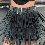 Kiwi Black Fringe Stud Belted‎ Skirt Size Small Photo 0