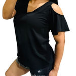 C&E  Women Casual Black Open‎ Shoulder Short Sleeve Blouse Size Small Photo 0
