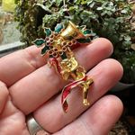 Vintage Signed Smithsonian Christmas Cherub Gold Tone Red Enamel Pin Brooch Photo 2
