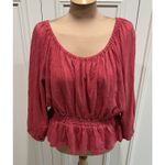 Marine layer Christiana Knit Long Sleeve Shirred Cotton Top Berry Peplum Peasant Photo 2