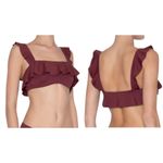 Eberjay Eberjey Jane Solid Port Ruffle Sleeve Bikini Top Swimsuit Burgundy Red Large Photo 1
