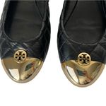 Tory Burch Kaitlin quilted black ballet flats gold round toe 7.5 Photo 4