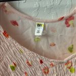 BP  Babydoll Shirred Pink Floral Smocked Short Sleeve Peplum Crop Top S Photo 1