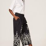 Adam Lippes Navy Blue Pleat Front Floral Print Cropped Culotte Pants Size 10 Photo 1