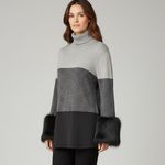 Alfani  Metallic Colorblock Turtleneck Sweater with Faux Fur Cuffs Gray Black Photo 6