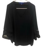 Apt. 9  black crewneck, long flow sleeve lace lined blouse large Photo 2