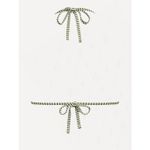 Green Striped Lace Bowknot Halter Triangle Bikini Top Photo 2