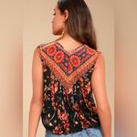 Free People  Havana Floral Print Sleeveless Surplice Mesh Top Black/Orange M Photo 3