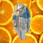POL  Denim Jacket Women Size L Distressed Colorblock Patchwork Blue Tan Photo 2