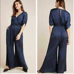 Anthropologie  Maeve Jacqueline Jacquard Leopard Navy Blue Jumpsuit Size XS Photo 1