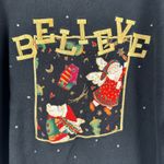 Vintage Quaker Factory Believe Christmas Sweatshirt Santa Angel Black WomenLarge Size L Photo 2