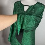 Cato Kelly Green Blouse Women M Flutter Split Sleeve Top Shiny Shimmery New Years Eve Photo 3