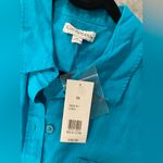 kim rogers NWT  Size M Turquoise Blue Linen Blend Short Sleeve Button Down Shirt Photo 8