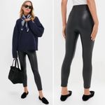 Tuckernuck  black faux, leather high waisted wide waistband pants leggings. S Photo 2