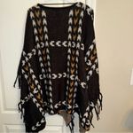 New directions Chic Black and Brown Fringe poncho Sweater Photo 4