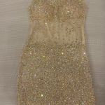 Angela and Alison Nude Sequined Prom Dress Photo 2