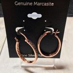 Genuine Marcasite Fine Silver Plated Hoop Earring Photo 2