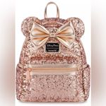 Lounge Fly Minnie Mouse rose gold sequin mini backpack & rose gold ears set NWT Photo 1